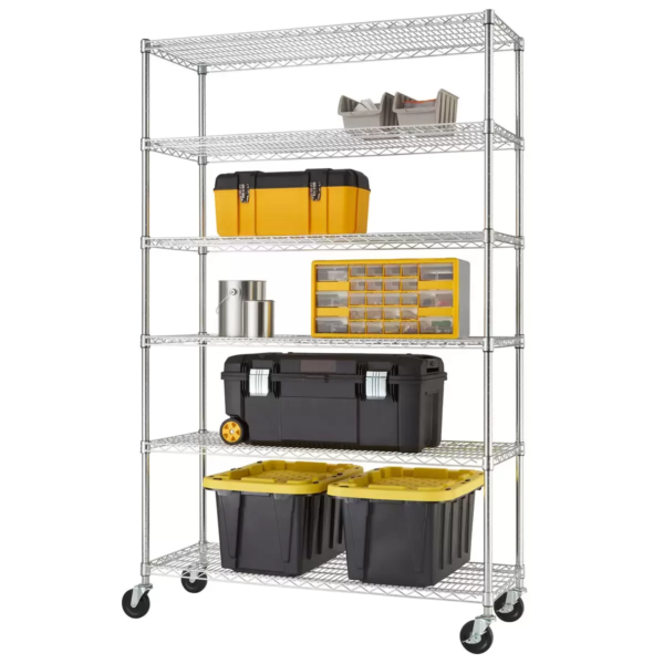 TRINITY 48" (122cm) EcoStorage 6-Tier Chrome Storage Rack With Casters - Image 2