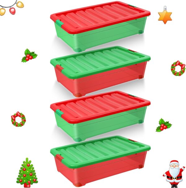 Abbylike set of 4 Plastic Christmas Storage Bin with Lids