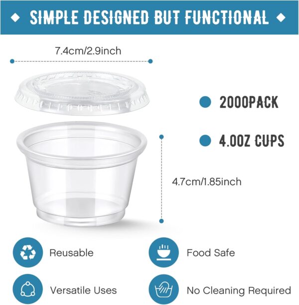 Mumufy 2000 Pcs  Plastic Portion Cups with Lids - Image 3