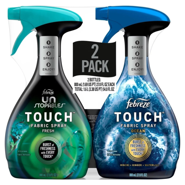 Febreze Touch Fabric Spray, Ocean & Unstopables Fresh, 27 Ounce (Pack of 2)