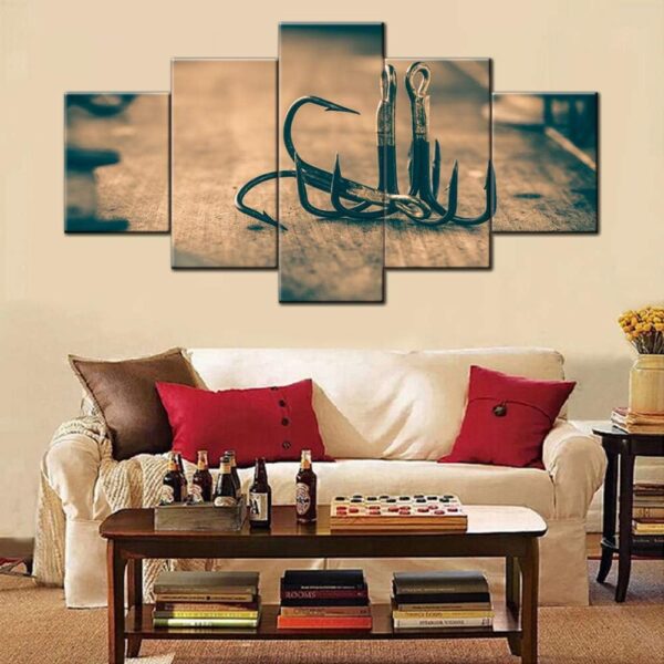 Black Fishing Hooks Picture 5 Panel Canvas Wall Painting