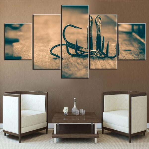 Black Fishing Hooks Picture 5 Panel Canvas Wall Painting - Image 5